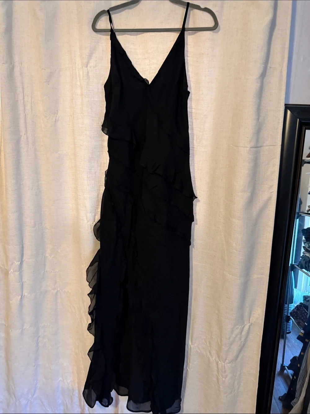 Abercrombie & Fitch Black Ruffle-Trim Maxi Slip Dress